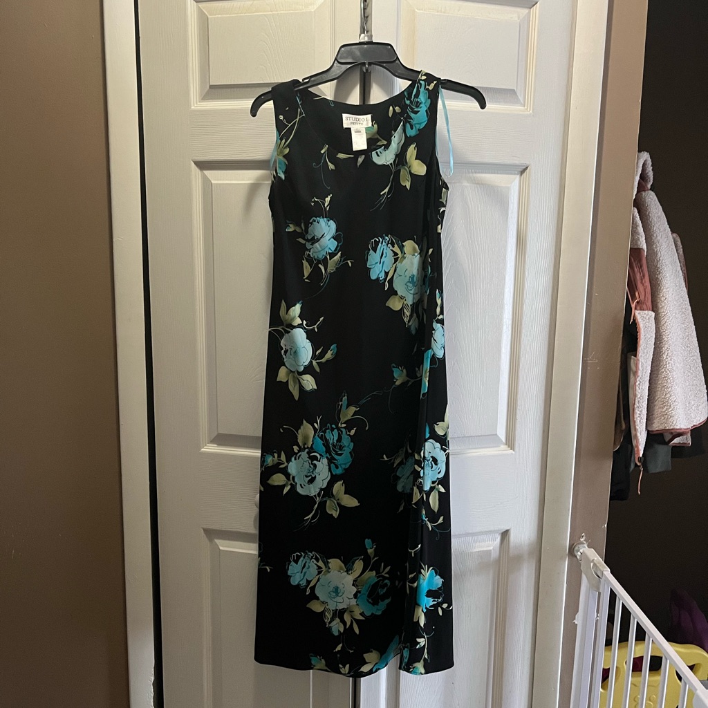 Studio I Black And Blue Floral Long Dress